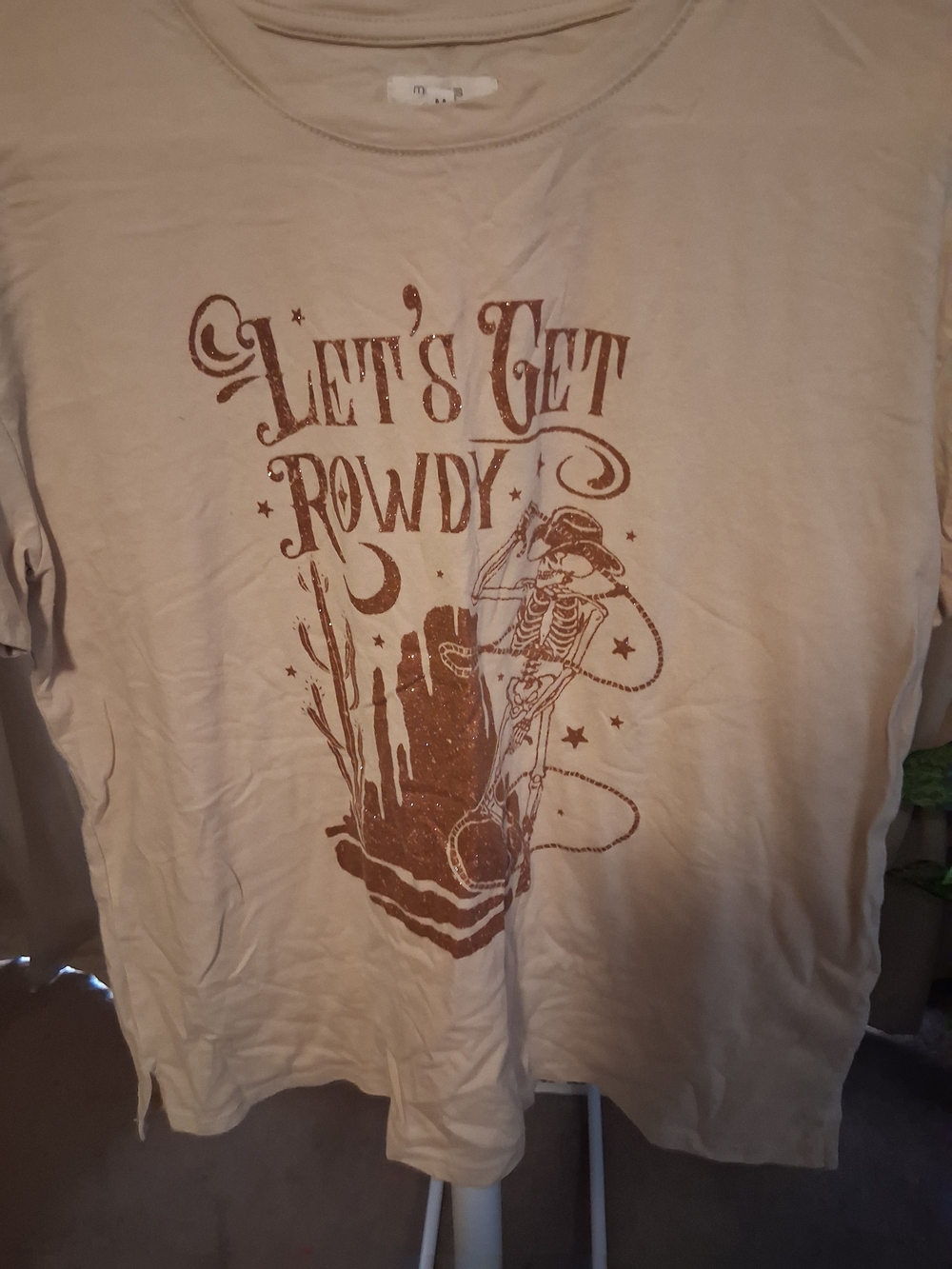 Maurices Beige Short Sleeve Tee with Brown 'Let's Get Rowdy' Graphic